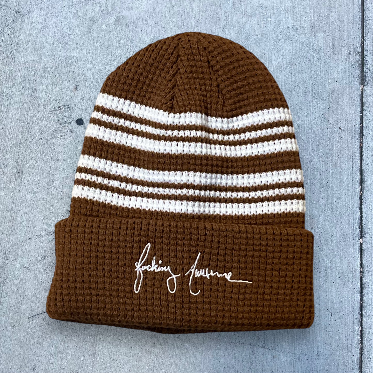 Fucking Awesome Cursive Cuff Waffle Beanie