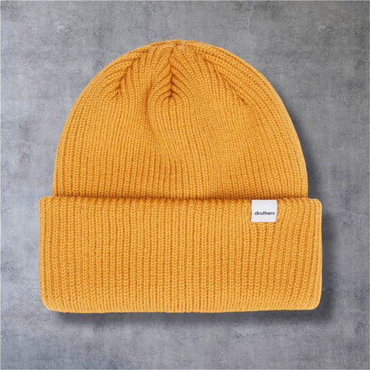 Druthers NYC Merino Wool 1x1 Rib Knit Beanie (Poppy Yellow)