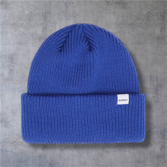 Druthers NYC Merino Wool 1x1 Rib Knit Beanie (Marine Blue)