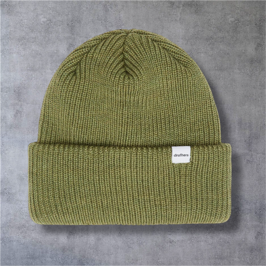 Druthers NYC Merino Wool 1x1 Rib Knit Beanie (Olive)