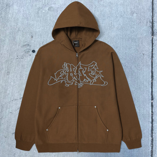 HUF Worldwide HUF Outlines Zip Up Fleece (Brown)