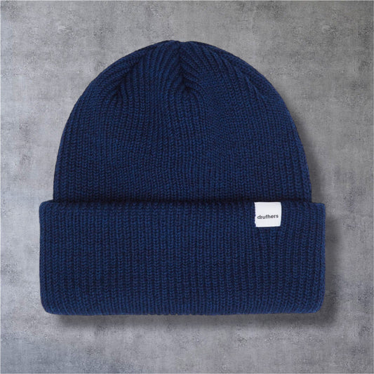 Druthers NYC Merino Wool 1x1 Rib Knit Beanie (Navy Wool)