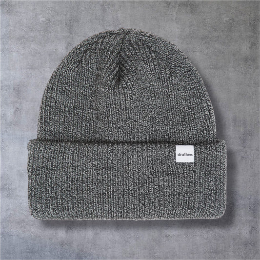 Druthers NYC Merino Wool 1x1 Rib Knit Beanie (Blacked Marled Wool)