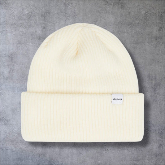 Druthers NYC Merino Wool 1x1 Rib Knit Beanie (Off White)